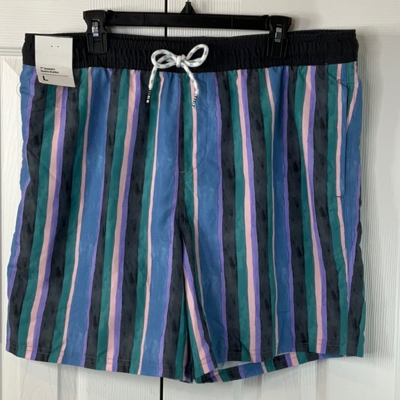 Original Use - Vertical Striped Swim Trunks Mens Size L - Picture 2 of 6
